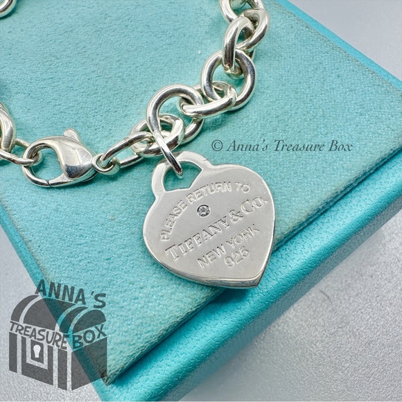 Tiffany & Co. 925 Silver Medium RTT Heart Diamond 8" Bracelet (pouch) - Picture 3 of 6